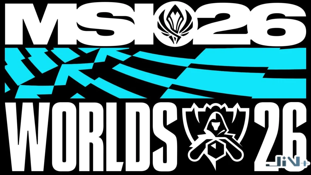 2026LOL世界賽與MSI26官方視覺標識,展示黑白藍相間的WORLDS 26全球總決賽召喚師圖標概念設計。