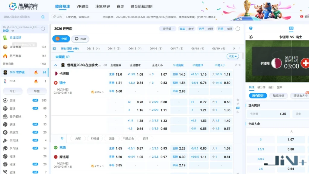 熊貓體育F1高清直播觀賽與即時走地盤口視窗，展示即時場中投注、全場獨贏與數據過濾介面。