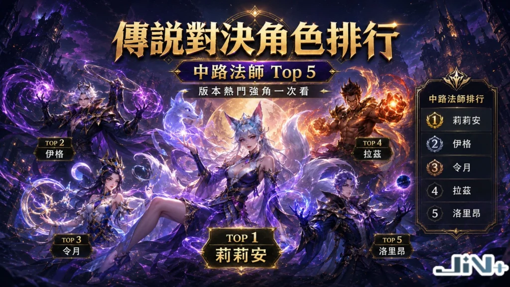 傳說對決角色排行之中路法師 Top 5 英雄名單，包含莉莉安、拉茲、伊耿士等高爆發核心。