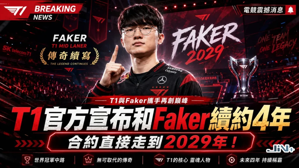T1戰隊2026重大發表,T1官方宣布和Faker續約4年合約直到2029年。