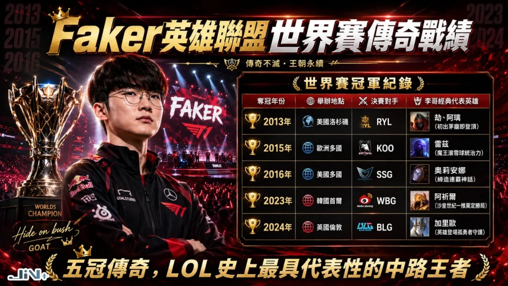 Faker英雄聯盟世界賽傳奇戰績表,回顧五冠王傳奇歷史與Faker亞運表現。