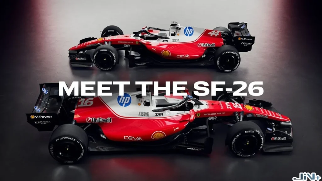 MEET THE SF-26法拉利全新賽車側面展示圖,融合紅色與白色經典塗裝。